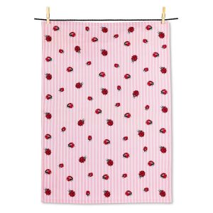 Ladybugs on Stripes Tea Towel
