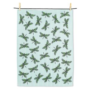 Dragonflies on Stripes Tea Towel